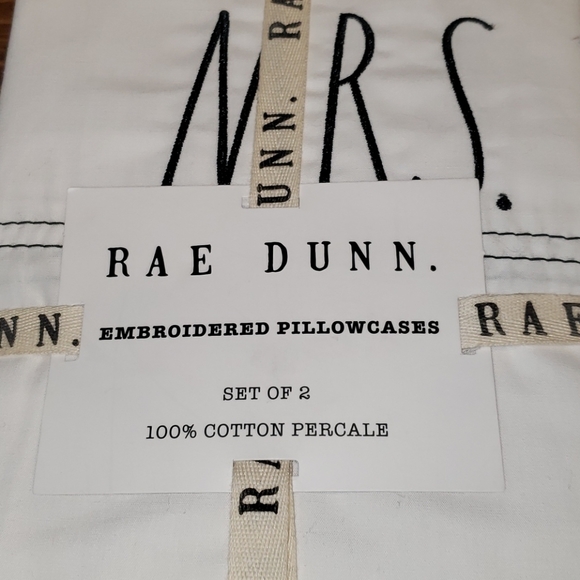 Rae Dunn Pillowcases Mr. & Mrs. 100% Cotton Black & White - Picture 2 of 8